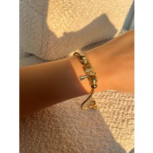 Famco Xuping Altın Renk Charm Bileklik | Taşlı Boncuk Detaylı Şık Kadın Bilekliği