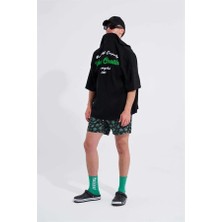 Machinist Erkek Cannabis Leaves Deniz Şortu Siyah-Yeşil