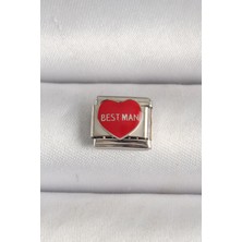 Shopwave 316L Çelik Gümüş Renk 'best Man' Yazılı Kırmızı Kalp Işlemeli Nomination Charm - TJ-BC1208