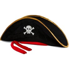 Shopwave Yetişkin Boy Kadife Jack Sparrow Denizci Korsan Şapkası 50X20 cm