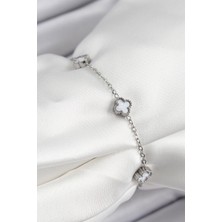 Shopwave 316L Çelik Beyaz Sedef Yonca Model Gümüş Renk Kadın Bileklik - TJ-BB7361