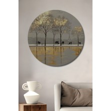 Teona Ahşap Altın Varaklı Paris Sokakları Yağlı Boya Görünümlü Ahşap Dekoratif Tablo Yuvarlak Duvar Tablosu