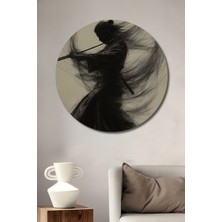 Teona Ahşap Samuray Kılıç Sanat Kara Kalem Görünümlü Dekoratif Ahşap Tablo Yuvarlak Duvar Tablosu