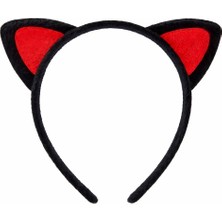 Nuvigo Peluş Kedi Kulak Taç Kırmızı Siyah – Çocuk Parti & Kostüm Tacı