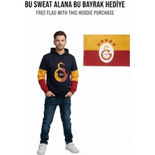 Galatasaray Orijinal Lisanslı Logo Siyah Yetişkin Kapüşonlu Bayrak Hediyeli Sweat