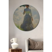 Teona Ahşap Hanımefendi Şemsiyesi Yağlı Boya Görünümlü Ahşap Dekoratif Tablo Yuvarlak Duvar Tablosu