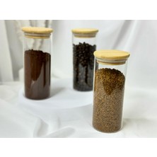 Bambu Yuvarlak Kapak Vakumlu Baharatlık Çok Amaçlı Kavanoz 3 Lü Set