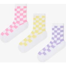 Penti Kız Çocuk Bright Checkerd Pamuklu Dama Desenli 3 Çift Soket Çorap