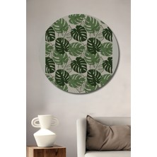 Teona Ahşap Monstera Deliciosa Yaprak Desenli Modern Sanat Ahşap Tablo Yuvarlak Duvar Tablosu