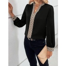 Mareandpanda Kadın Uzun Kollu V Hakim Yakalı Desenli Ithal Krep Bluz