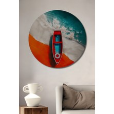 Teona Ahşap Kırmızı Tekne Sulu Boya Görünümlü Ahşap Dekoratif Tablo Yuvarlak Duvar Tablosu