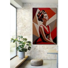 Teona Ahşap Görkemli Retro Kırmızı Elbise Kadın Yağlı Boya Görünümlü Ahşap Dekoratif Ev,antre,salon,ofis Tablo