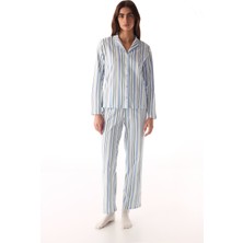 Penti Açık Gri Cool Stripes Pamuklu Gömlek Pantolon Pijama Takımı