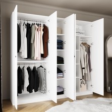 Bimossa KD8040 Goss 225 cm Beyaz Kapaklı Gardırop, 3 Askılı, Dar Raflı, Yüklüklü, 5 Kapaklı Elbise Dolabı