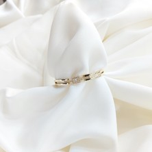 Nova Grup Baget Figürlü Zirkon Taşlı Kaburga 14 Ayar Altın Kelepçe Bilezik