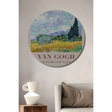 Teona Ahşap Van Gogh Buğday Tarlası Selvi Ağaçları Görünümlü Ahşap Dekoratif Tablo Yuvarlak Duvar Tablosu
