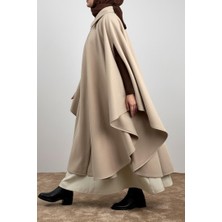 Ande Tesettür Uzun Kaşe Panço - Bej