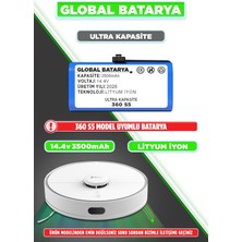 Global Batarya 360 S5 Uyumlu Akıllı Robot Süpürge Bataryası 14.8V 3500MAH Li-Ion Pil (Ultra Kapasite)