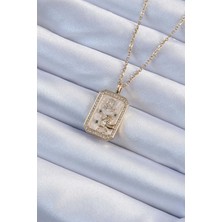 Nehir 316L Çelik Zincir Altın Renk Zirkon Taşlı Aslan Figürlü Tarot Kolye