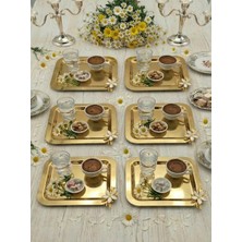 Fabriona Papatya Detaylı Metal Sunum Tepsisi 6'lı Set – Altın ve Gümüş Seçenekli
