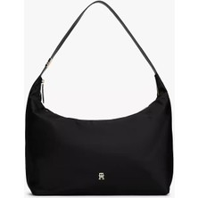 Tommy Hilfiger Kadın Go Large Hobo Kontrast Dikişli Omuz Çantası - Siyah