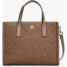 Tommy Hilfiger Kadın City Mini Tote Monogram Desenli El Çantası - Kahverengi