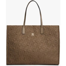 Tommy Hilfiger Kadın City Tote Monogram Desenli Omuz Çantası - Kahverengi