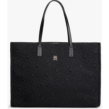 Tommy Hilfiger Kadın City Tote Monogram Desenli Omuz Çantası - Siyah