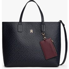 Tommy Hilfiger Kadın Th Icon Satchel Monogram Desenli Omuz Çantası - Lacivert