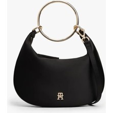 Tommy Hilfiger Kadın Bright Bracelet Hobo Metal Halka Saplı Saten Omuz Çantası - Siyah