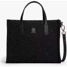 Tommy Hilfiger Kadın City Mini Tote Monogram Desenli El Çantası - Siyah