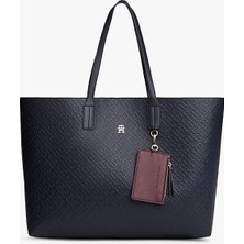 Tommy Hilfiger Kadın Th Icon Tote Monogram Desenli Büyük Omuz Çantası - Lacivert