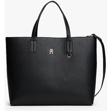 Tommy Hilfiger Kadın Icon Satchel Metal Logo Detaylı El ve Omuz Çantası - Siyah