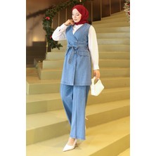 Moda Mihram Kemer Detaylı Ikili Kot Takım Açık Mavi 19232