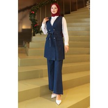 Moda Mihram Kemer Detaylı Ikili Kot Takım Koyu Mavi 19232