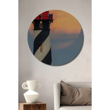 Teona Ahşap Dev Ay Işığında Deniz Feneri Modern Sanat Dekoratif Ahşap Tablo Yuvarlak Duvar Tablosu