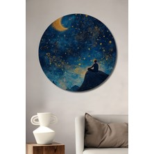 Teona Ahşap Yıldızlı Gecede Meditasyon Yapı Yoğun Gökyüzü Yağlı Boya Görünümlü Ahşap Dekoratif Tablo Yuvarlak Duvar Tablosu