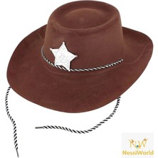 Çocuk Kovboy Şapkası Plastik Üzeri Flok Kaplama Koyu Kahverengi