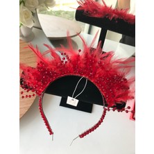 Lovenel Gelin Tacı Kristal Boncuklu Tüylü Kına Tacı