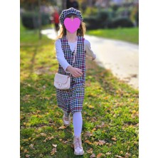 Feviola Kaz Ayağı Desenli Bere,yelek, Etek Takım