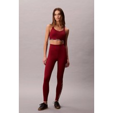 Calvin Klein Kadın Tam Kalıp Yüksek Bel Logolu Tayt - Bordo