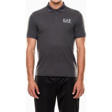 EA7 Erkek Tam Kalıp Kısa Kollu Polo Yaka T-Shirt - Füme