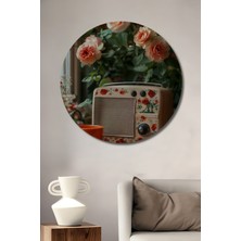 Teona Ahşap Romantik Güllü Retro Radyo Dekoratif Ahşap Tablo Yuvarlak Duvar Tablosu