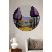 Teona Ahşap Büyülü Çiçek Tarlası Manzarası Yağlı Boya Görünümlü Ahşap Dekoratif Tablo Yuvarlak Duvar Tablosu