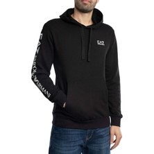 EA7 Erkek Tam Kalıp Kolu Logolu Kapüşonlu Sweatshirt - Siyah