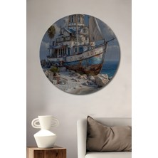 Teona Ahşap Deniz Kenarı Harikası Ahşap Tablo Yağlı Boya Görünümlü Sanat Yuvarlak Duvar Tablosu