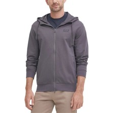 EA7 Erkek Tam Kalıp Fermuarlı Kapüşonlu Sweatshirt - Füme