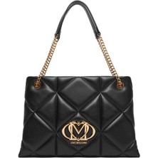 Love Moschino Kadın Kalp Logolu Kapitone Omuz Çantası - Siyah