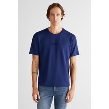 Gant Erkek Tam Kalıp Bisiklet Yaka Tonal Logolu T-Shirt - Lacivert