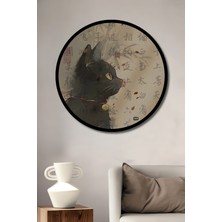 Teona Ahşap Siyah Kedi Bambu Yazılı Soyut Sanat Dekoratif Ahşap Tablo Yuvarlak Duvar Tablosu